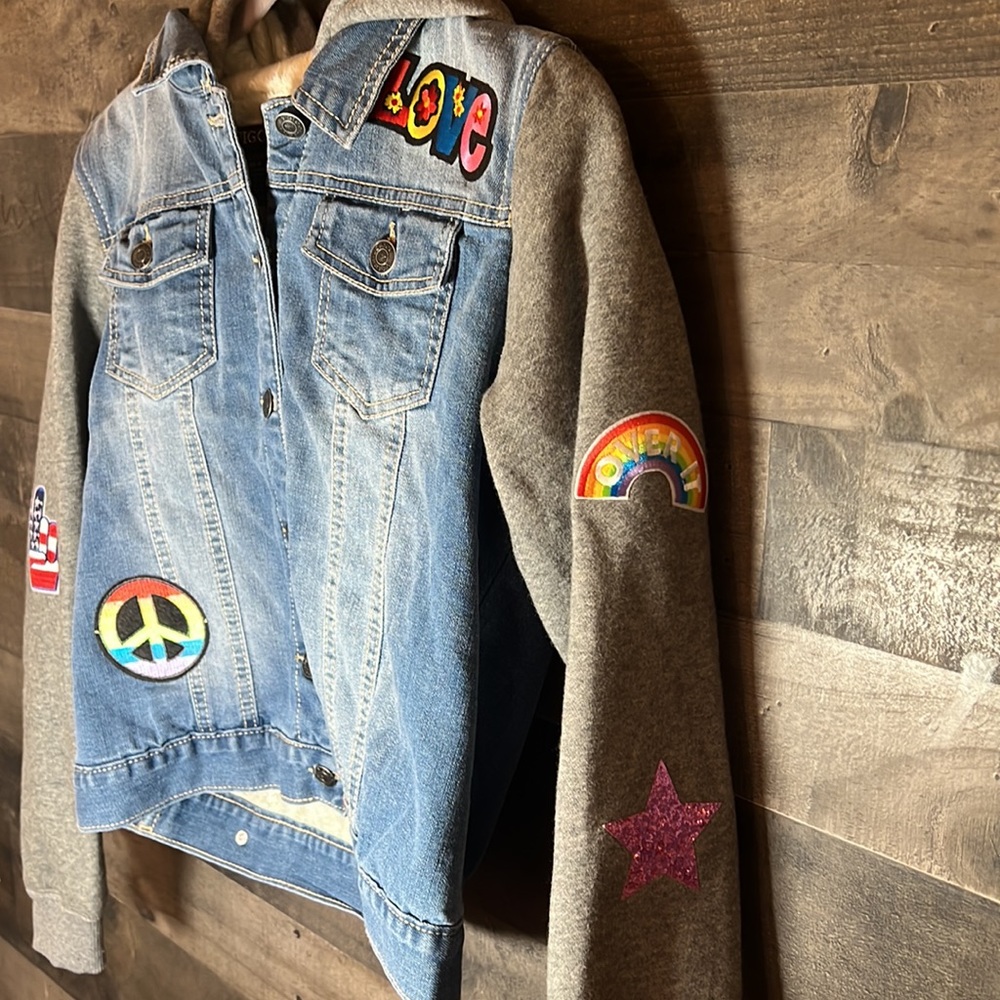 Vigoss Jean/Sweatshirt Patched Hooded Jacket - Picture 3 of 8